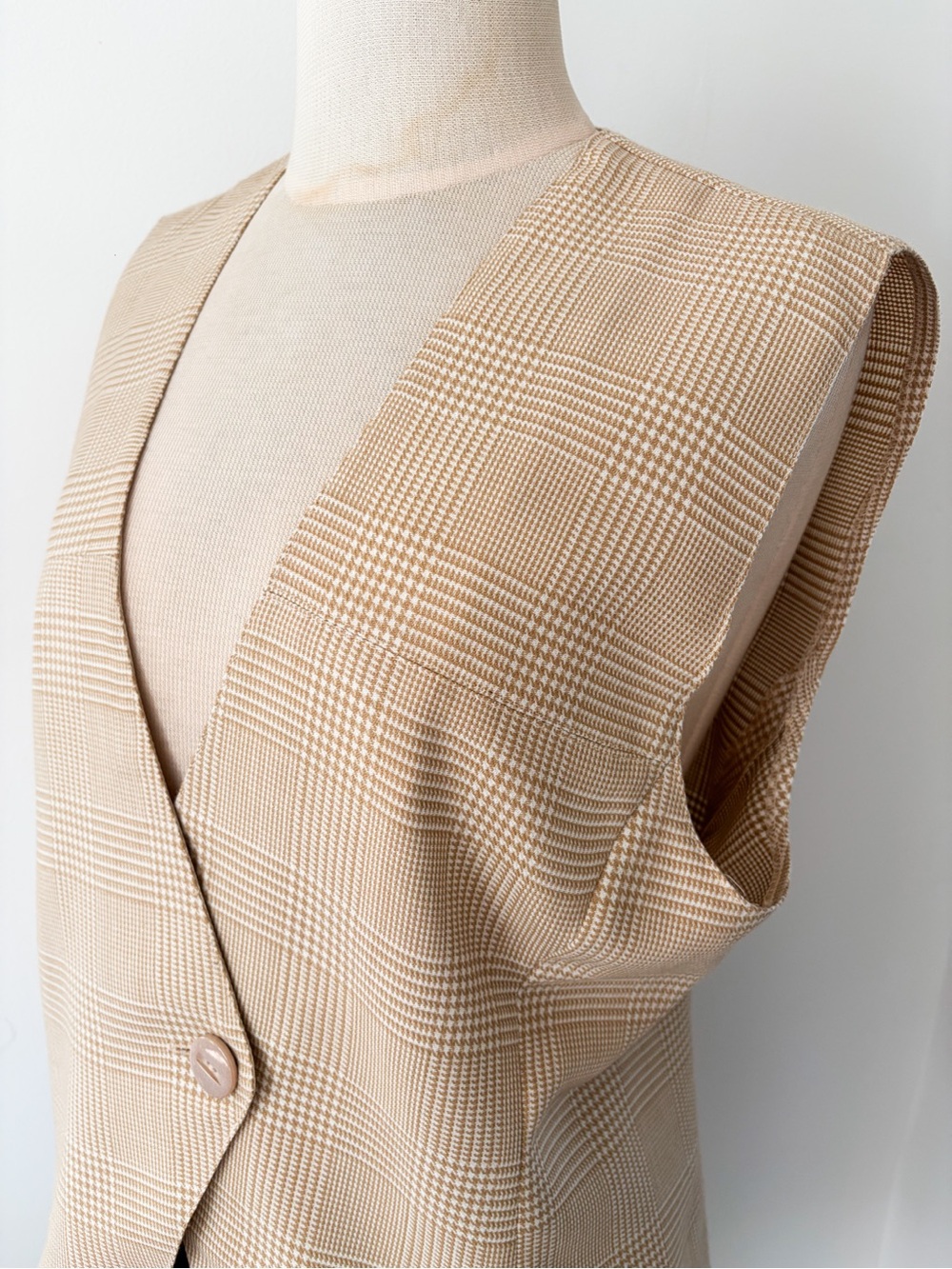 Vintage AGMIR Beige Plaid Houndstooth Vest, Size M - Made in Europe - Picture 7 of 10